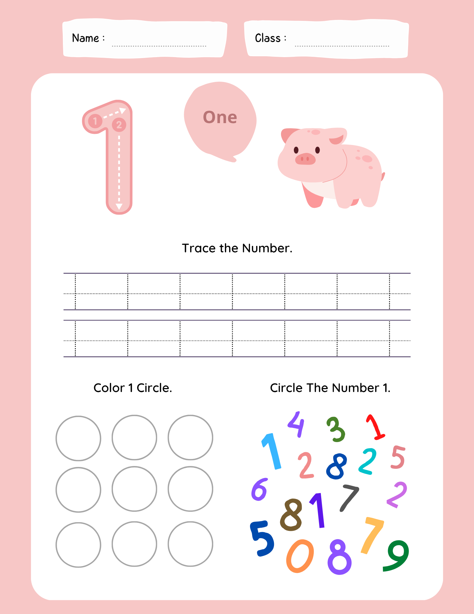number 1 tracing worksheet