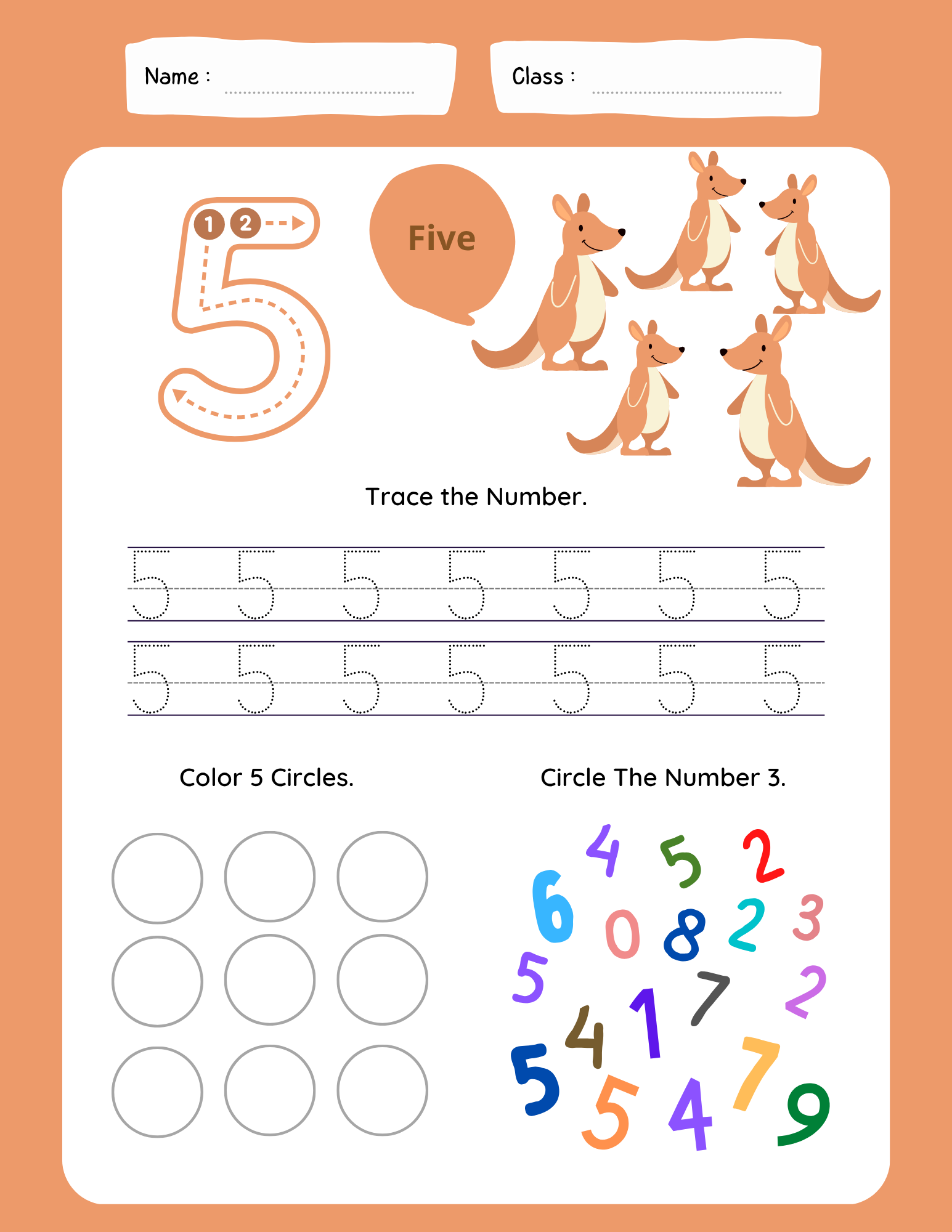 number 5 tracing worksheet