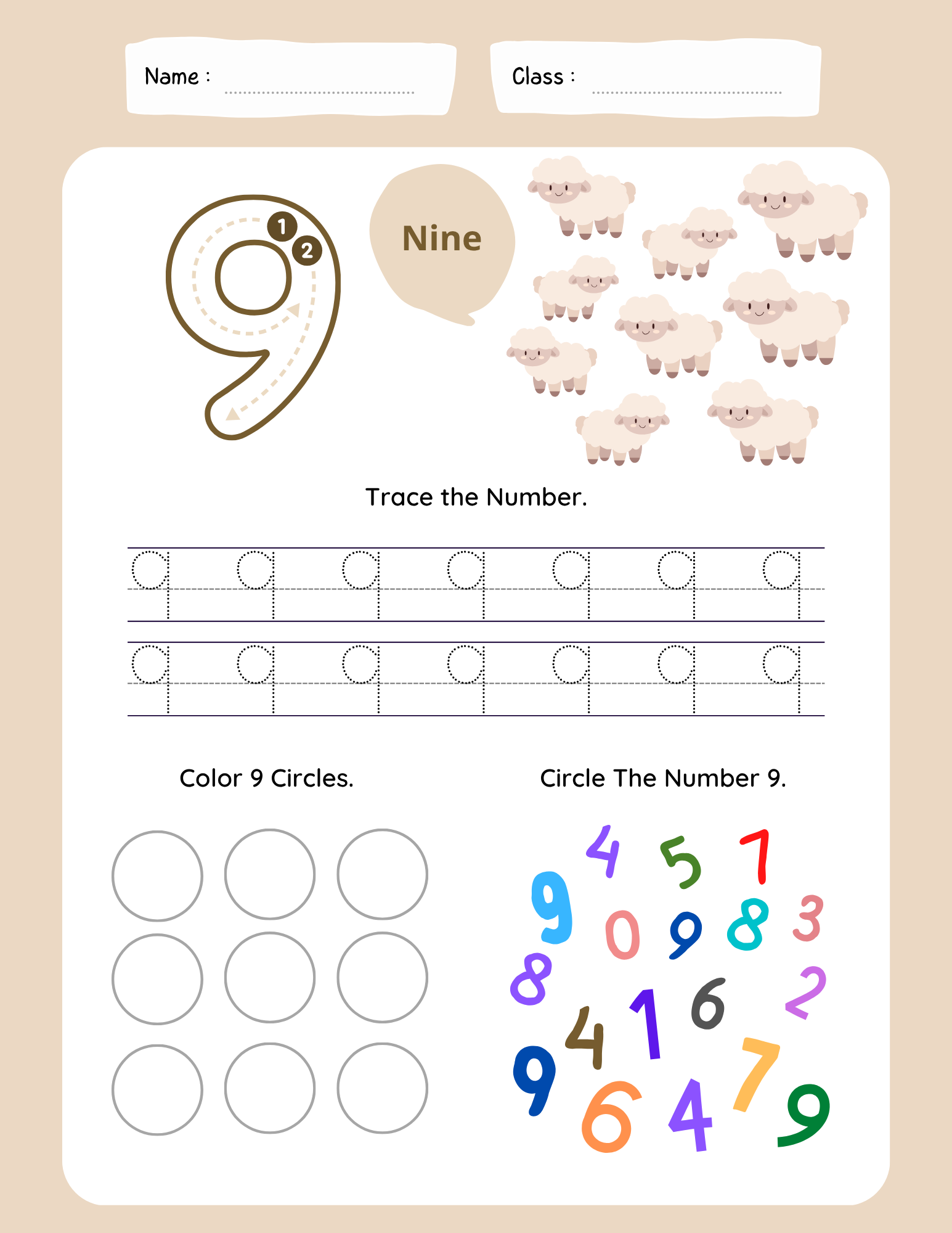 number 9 tracing worksheet